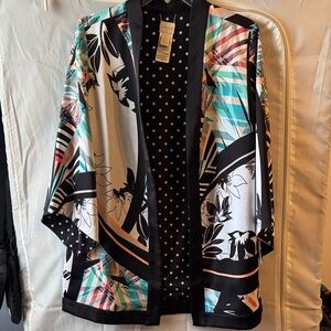 Chico's Black and White Floral Kimono Jacket